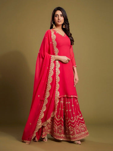 Pink Graceful Georgette Embroidered Suit Set with Dupatta Ready-to-Wear ClothsVilla