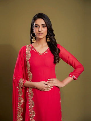 Pink Graceful Georgette Embroidered Suit Set with Dupatta Ready-to-Wear ClothsVilla