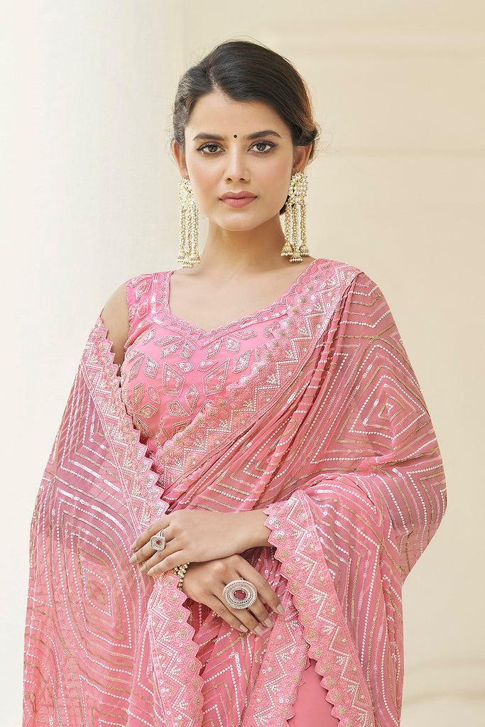 Pink Graceful Georgette Saree with Thread & Sequins Work Unstitched Blouse Included ClothsVilla