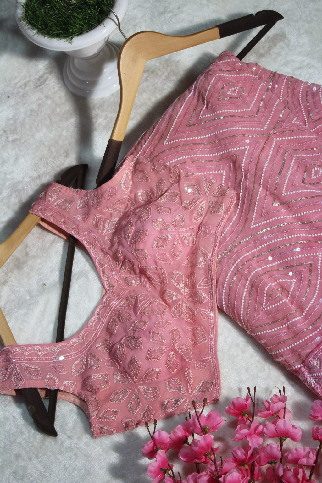 Pink Graceful Georgette Saree with Thread & Sequins Work Unstitched Blouse Included ClothsVilla
