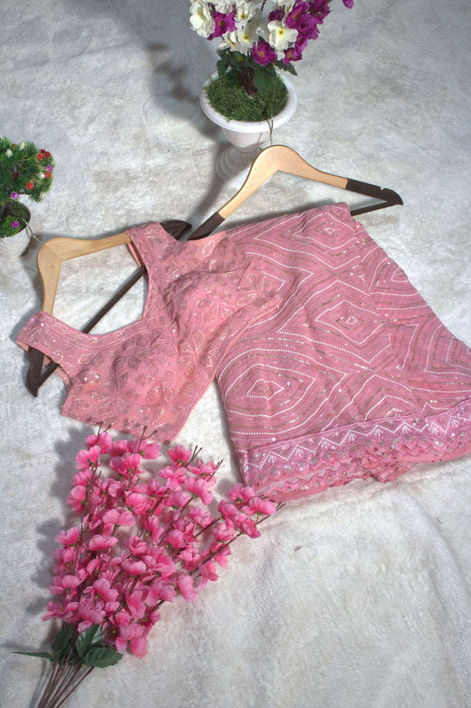 Pink Graceful Georgette Saree with Thread & Sequins Work Unstitched Blouse Included ClothsVilla