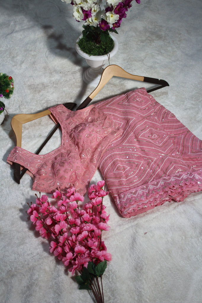 Pink Graceful Georgette Saree with Thread & Sequins Work Unstitched Blouse Included ClothsVilla