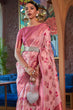 Load image into Gallery viewer, Pink Graceful &amp; Gold-Toned Banarasi Silk Blend Saree with Zari Woven Border ClothsVilla