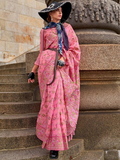 Pink Graceful Organza Silk Parsi Handloom Weaving Saree with Blouse Piece ClothsVilla Main image