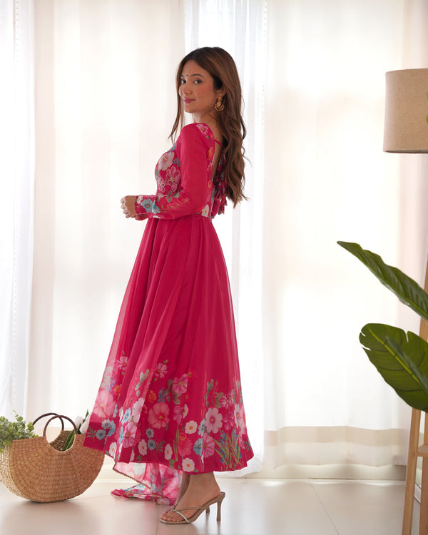 Pink Graceful Pure Organza Silk Anarkali Suit with Gota Patti Dupatta