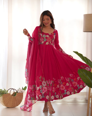 Pink Graceful Pure Organza Silk Anarkali Suit with Gota Patti Dupatta