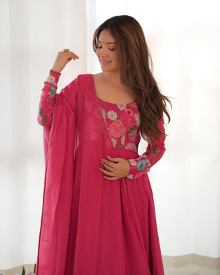 Pink Graceful Pure Organza Silk Anarkali Suit with Gota Patti Dupatta