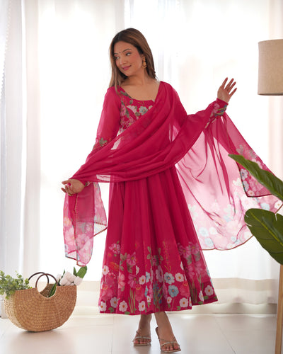 Pink Graceful Pure Organza Silk Anarkali Suit with Gota Patti Dupatta