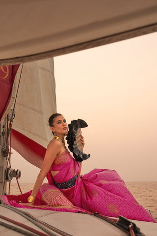 Pink Graceful Silk Blend Kanjivaram Saree with Tassel Detailing ClothsVilla