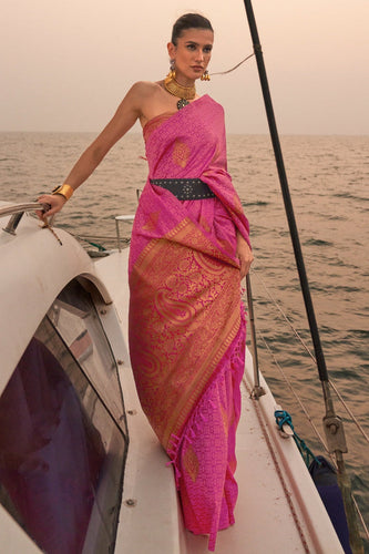 Pink Graceful Silk Blend Kanjivaram Saree with Tassel Detailing ClothsVilla