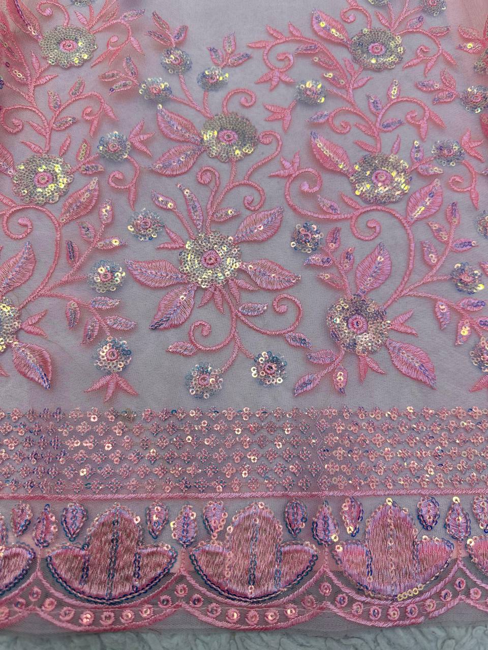 Pink Graceful Soft Net Semi-Stitched Lehenga Set with Sequence Embroidery & Fancy Latkans ClothsVilla
