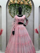 Load image into Gallery viewer, Pink Graceful Soft Net Semi-Stitched Lehenga Set with Sequence Embroidery &amp; Fancy Latkans ClothsVilla