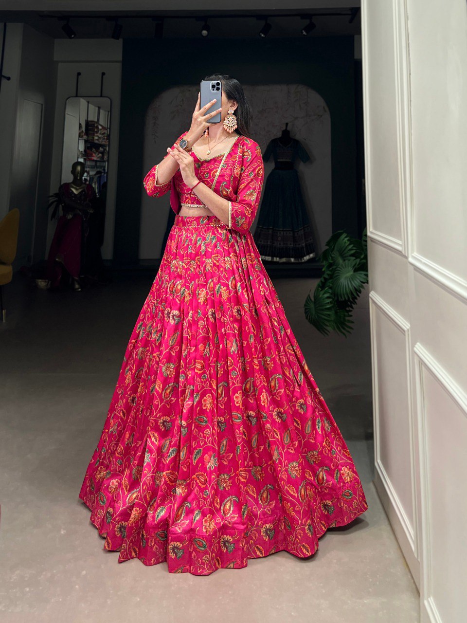 Pink Graceful Tussar Silk Floral Print Wedding Lehenga with Koti