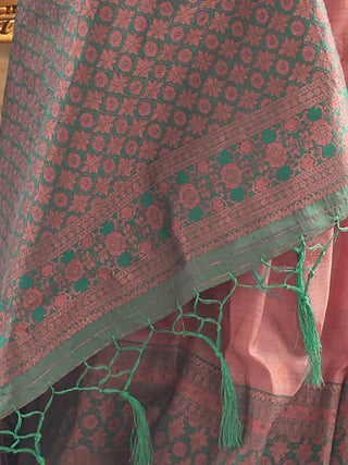 Pink Graceful Woven Banarasi Silk Blend Saree with Tassel Detailing ClothsVilla