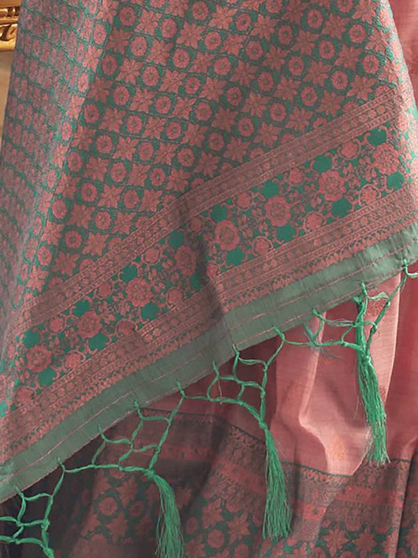 Pink Graceful Woven Banarasi Silk Blend Saree with Tassel Detailing ClothsVilla