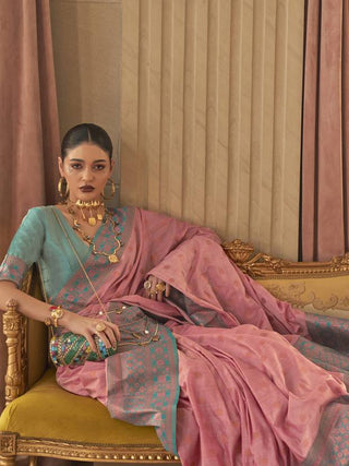Pink Graceful Woven Banarasi Silk Blend Saree with Tassel Detailing ClothsVilla