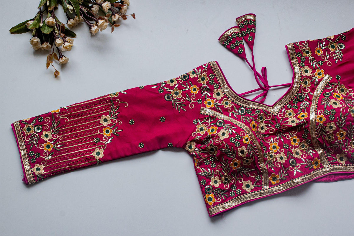 Pink Handcrafted Sequined Blouse in Khushi Silk ClothsVilla Main image
