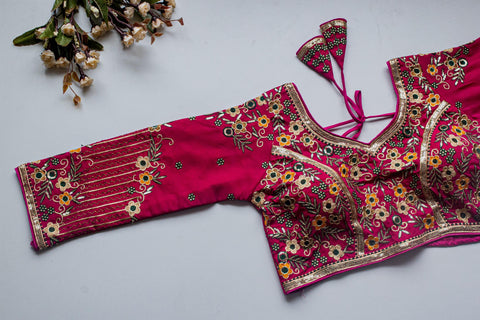 Pink Handcrafted Sequined Blouse in Khushi Silk ClothsVilla Main image