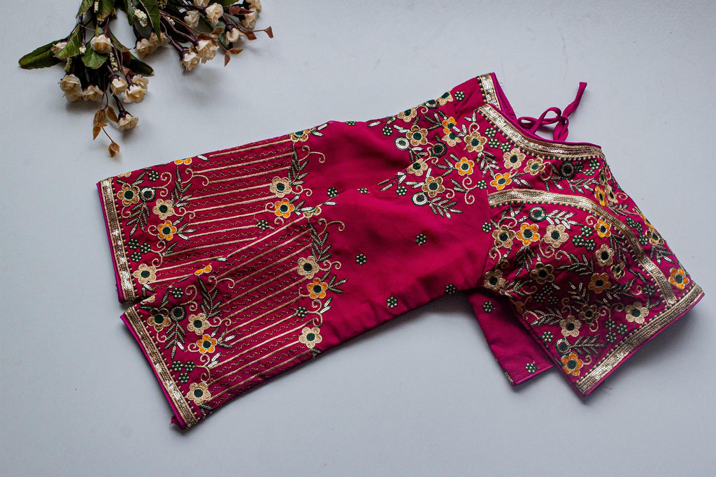 Pink Handcrafted Sequined Blouse in Khushi Silk ClothsVilla