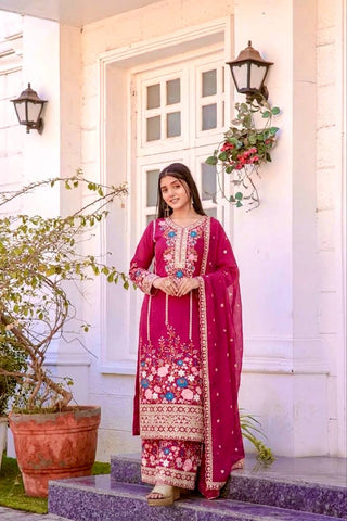 Pink Heavy Chinon Silk Plazzo Set ClothsVilla
