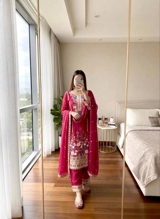 Pink Heavy Chinon Silk Plazzo Set ClothsVilla