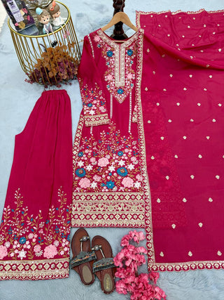 Pink Heavy Chinon Silk Plazzo Set ClothsVilla