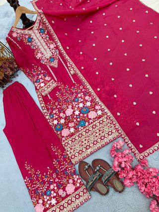 Pink Heavy Chinon Silk Plazzo Set ClothsVilla