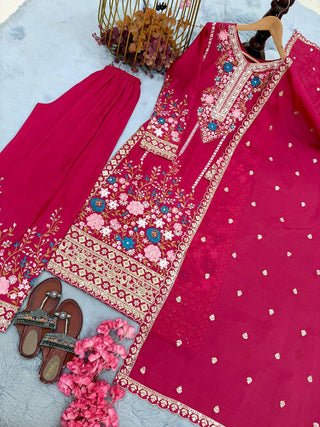 Pink Heavy Chinon Silk Plazzo Set ClothsVilla