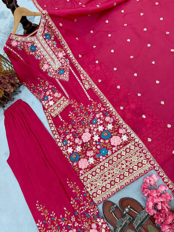 Pink Heavy Chinon Silk Plazzo Set ClothsVilla