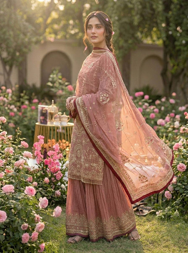 Pink Heavy Embroidered Plazzo Suit Set ClothsVilla
