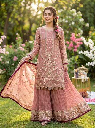 Pink Heavy Embroidered Plazzo Suit Set ClothsVilla