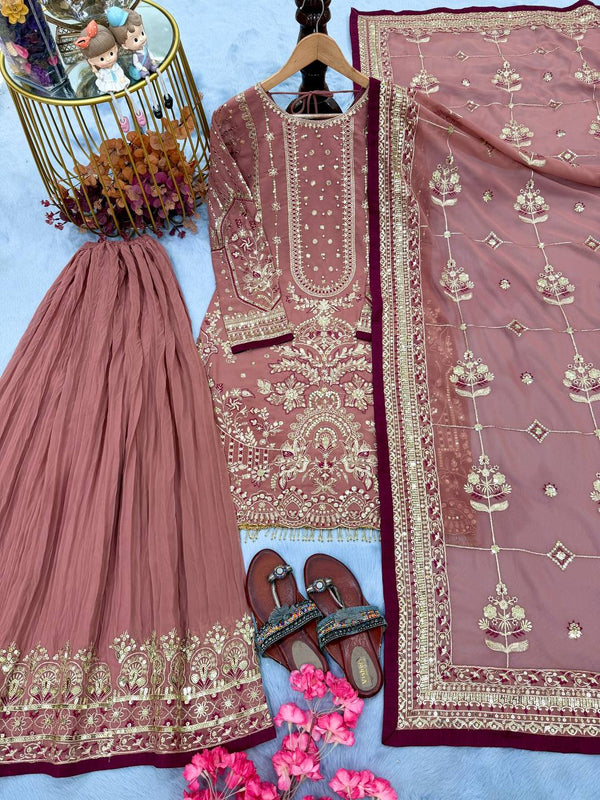 Pink Heavy Embroidered Plazzo Suit Set ClothsVilla