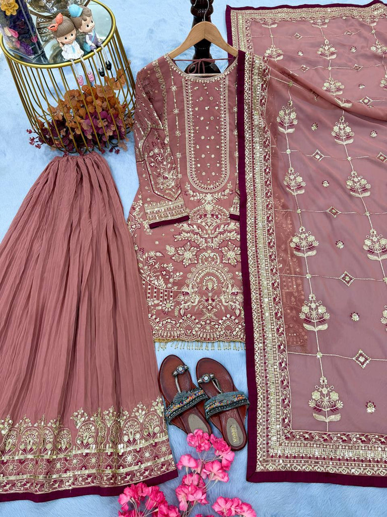 Pink Heavy Embroidered Plazzo Suit Set ClothsVilla
