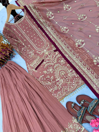 Pink Heavy Embroidered Plazzo Suit Set ClothsVilla