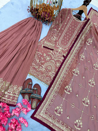 Pink Heavy Embroidered Plazzo Suit Set ClothsVilla