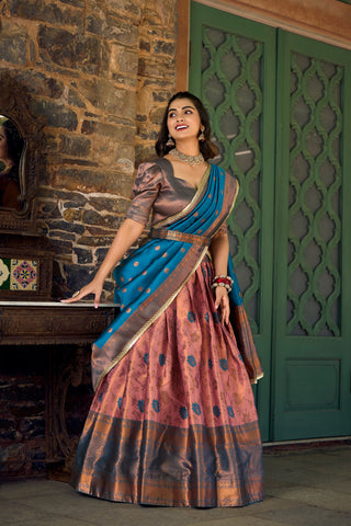 Pink Jacquard Silk Lehenga Choli Set with Zari Work ClothsVilla