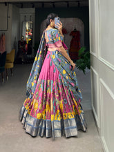 Load image into Gallery viewer, Pink Kalamkari Dola Silk Lehenga Choli Set with Zari Borders ClothsVilla