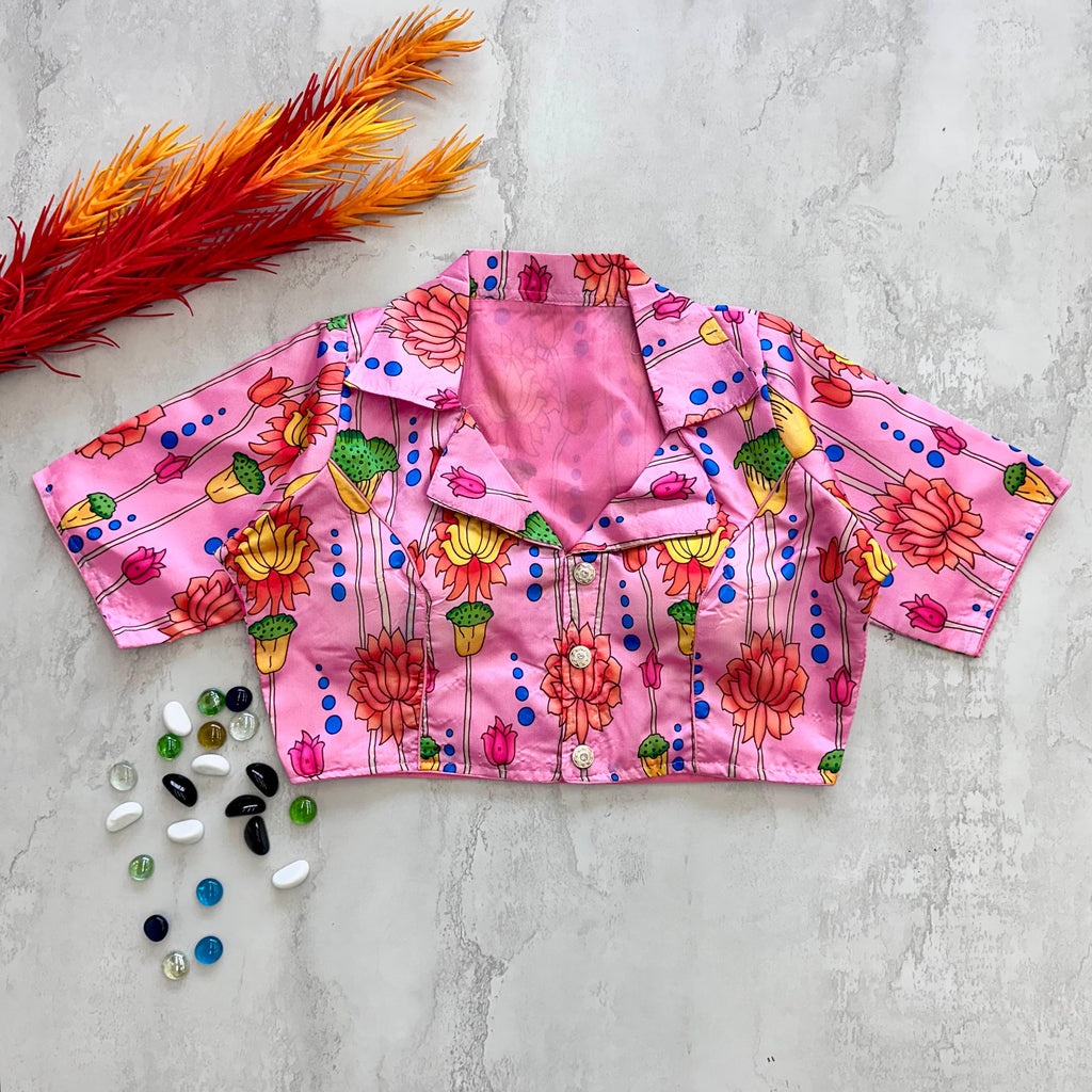 Pink Kalamkari Print Blouse in Chilly Silk ClothsVilla