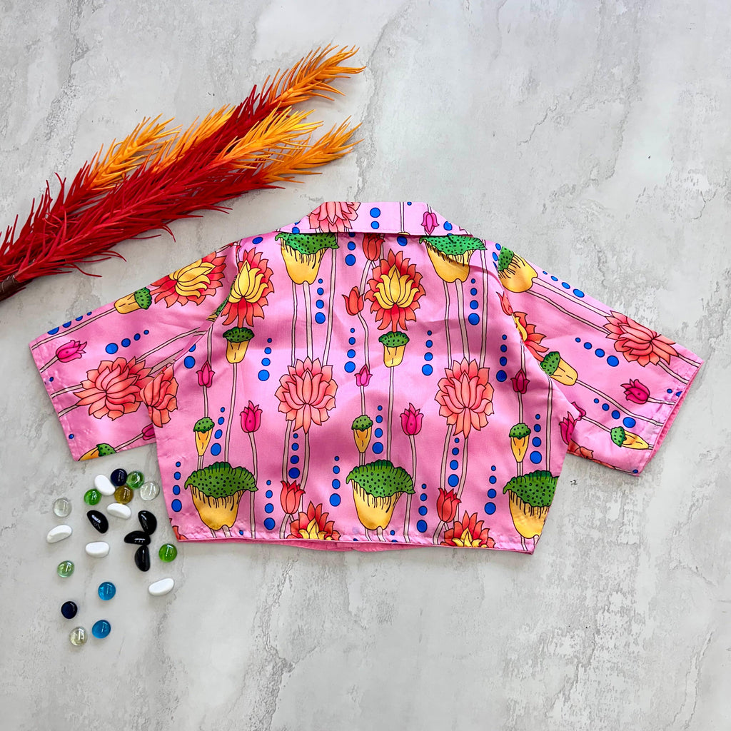 Pink Kalamkari Print Blouse in Chilly Silk ClothsVilla