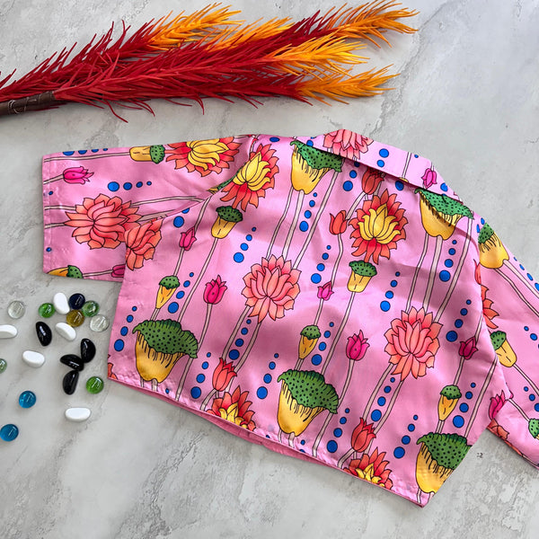 Pink Kalamkari Print Blouse in Chilly Silk ClothsVilla