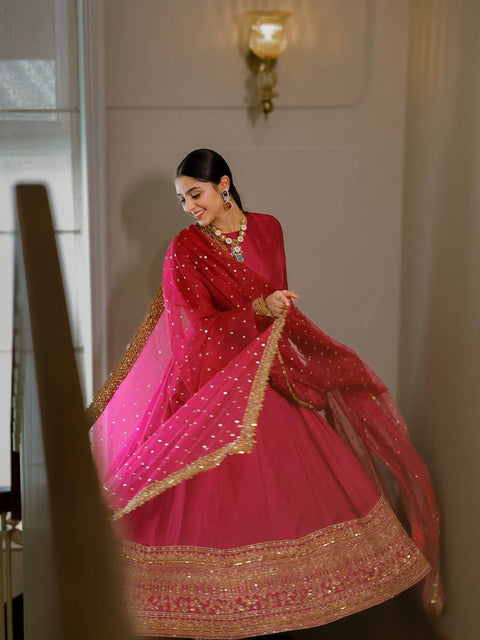 Pink Kali Cut Gown with Dupatta ClothsVilla Main image