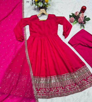 Pink Kali Cut Gown with Dupatta ClothsVilla