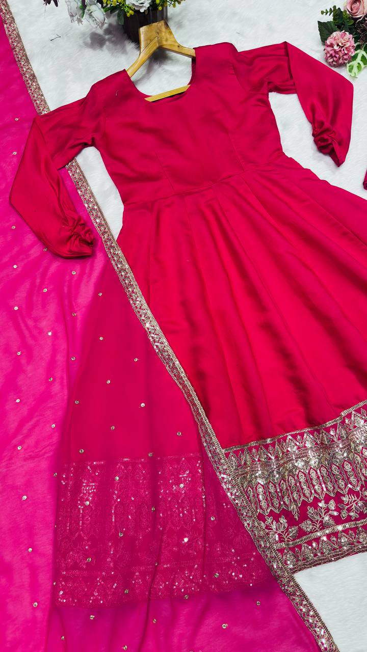 Pink Kali Cut Gown with Dupatta ClothsVilla