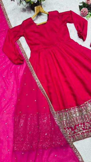 Pink Kali Cut Gown with Dupatta ClothsVilla