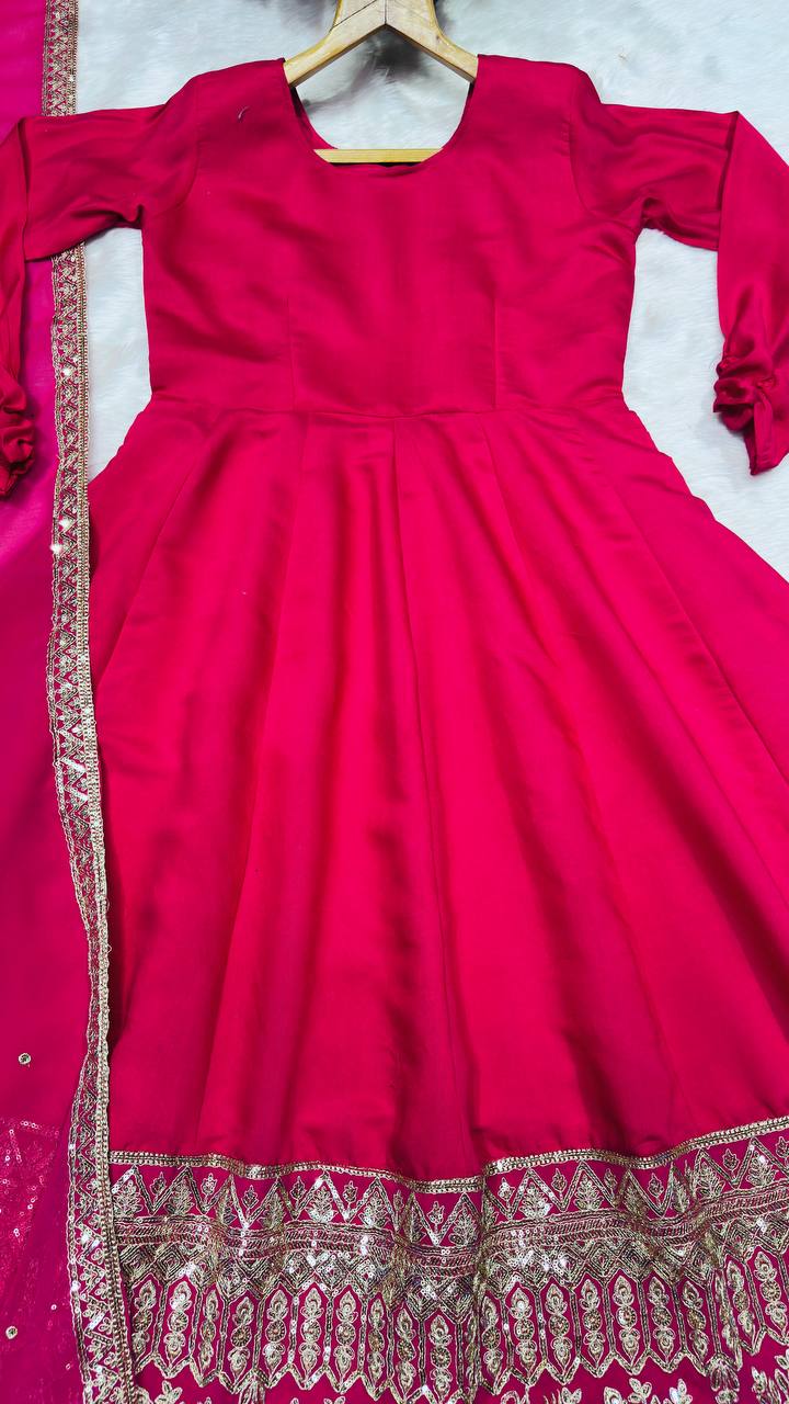 Pink Kali Cut Gown with Dupatta ClothsVilla