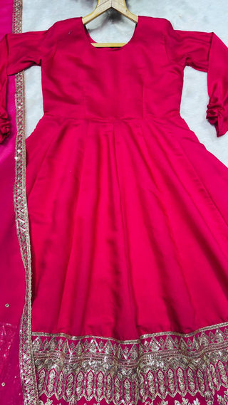 Pink Kali Cut Gown with Dupatta ClothsVilla