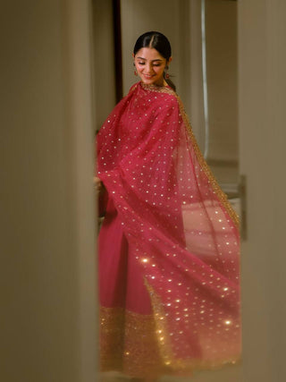 Pink Kali Cut Gown with Dupatta ClothsVilla