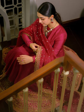 Pink Kali Cut Gown with Dupatta ClothsVilla