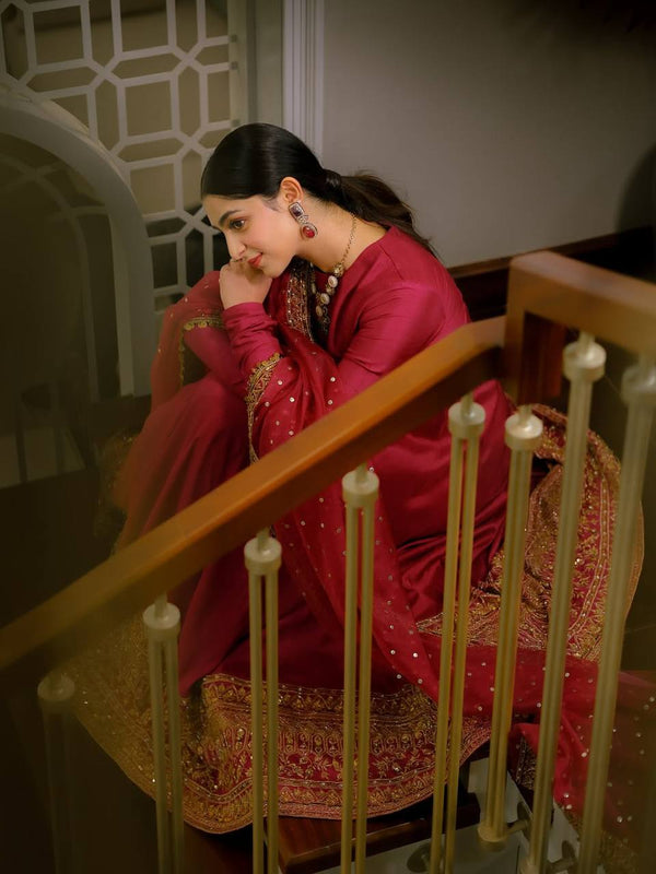 Pink Kali Cut Gown with Dupatta ClothsVilla