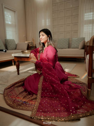 Pink Kali Cut Gown with Dupatta ClothsVilla